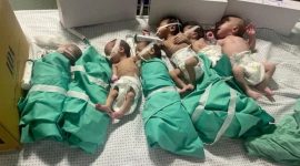 Bayi yang terperangkap di dalam rumah sakit Al-Shifa, dalam gambar yang dikeluarkan oleh staf medis. (REUTERS)