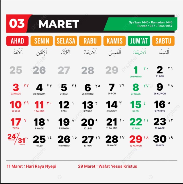 Kalender Jawa  Maret 2024