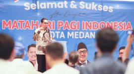 Walikota Medan Rico Waas saat memberikan sambutan pada pelantikan pengurus Matahari Pagi Indonesia Kota Medan, di Hotel Tiara, Jumat (4/7/2025). (Foto: Ist)