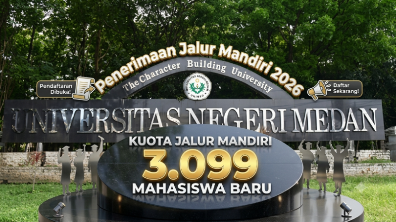 Universitas Negeri Medan (Unimed) resmi membuka pendaftaran Jalur Seleksi Mandiri Tahun 2026. Jalur ini menjadi kesempatan terakhir bagi calon mahasiswa untuk bergabung dan melanjutkan pendidikan di Unimed pada tahun akademik 2026/2027. (Ilustrasi)