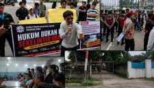 Demo Polda Sumut tuntut Kapolda Tutup lokasi judi milik Aseng Kayu di Brahrang. (Foto: Diva Suwanda)