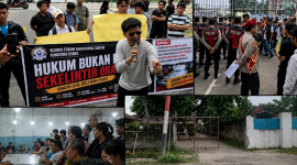 Demo Polda Sumut tuntut Kapolda Tutup lokasi judi milik Aseng Kayu di Brahrang. (Foto: Diva Suwanda)