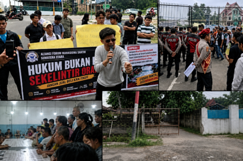 Demo Polda Sumut tuntut Kapolda Tutup lokasi judi milik Aseng Kayu di Brahrang. (Foto: Diva Suwanda)
